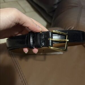 Brighton Men's Black Alligator Embossed Leather Belt with Gold Buckle - Size 36